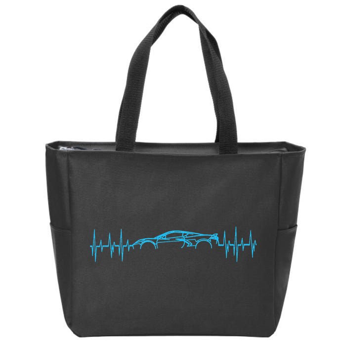 C8 Heartbeat Rapid Blue Supercar Sports Car Heartbeat Line Zip Tote Bag