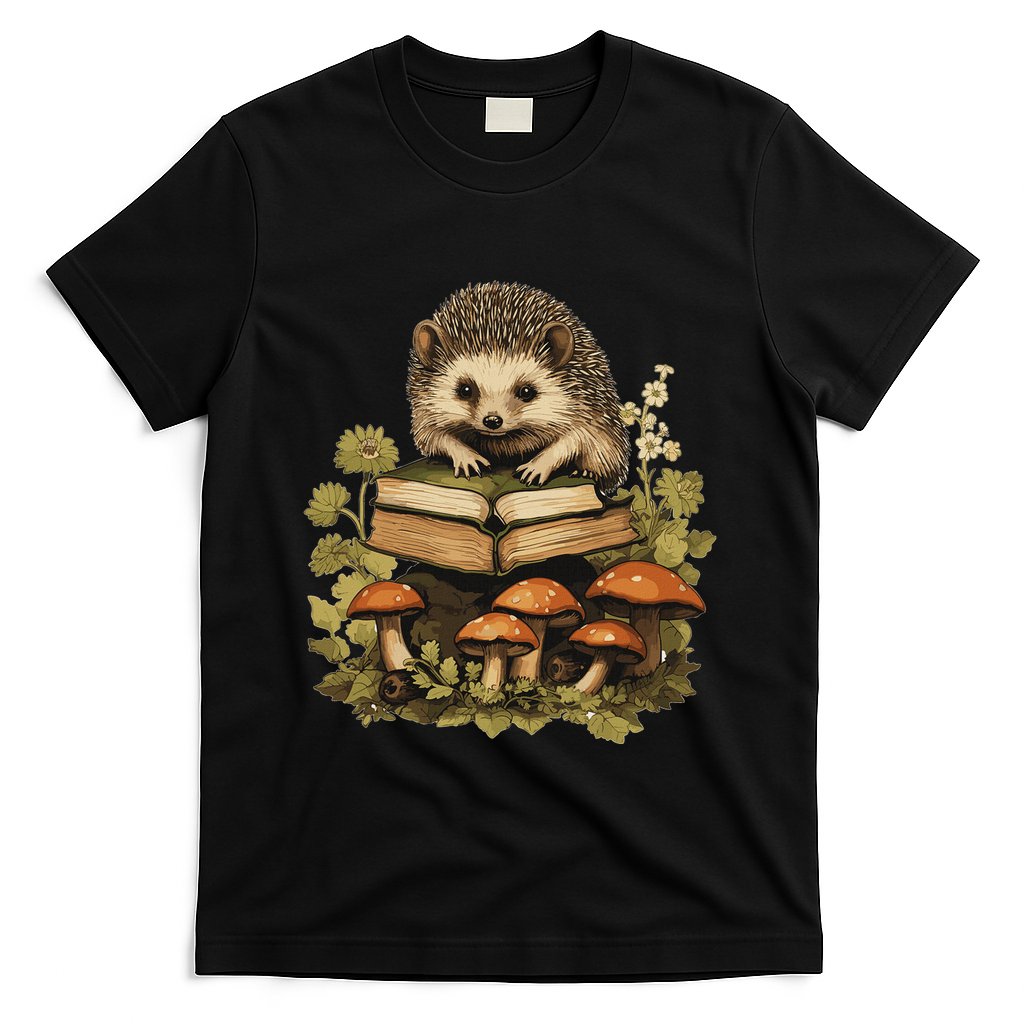 Cottagecore Hedgehog Reading Aesthetic Book Outfit T-Shirt