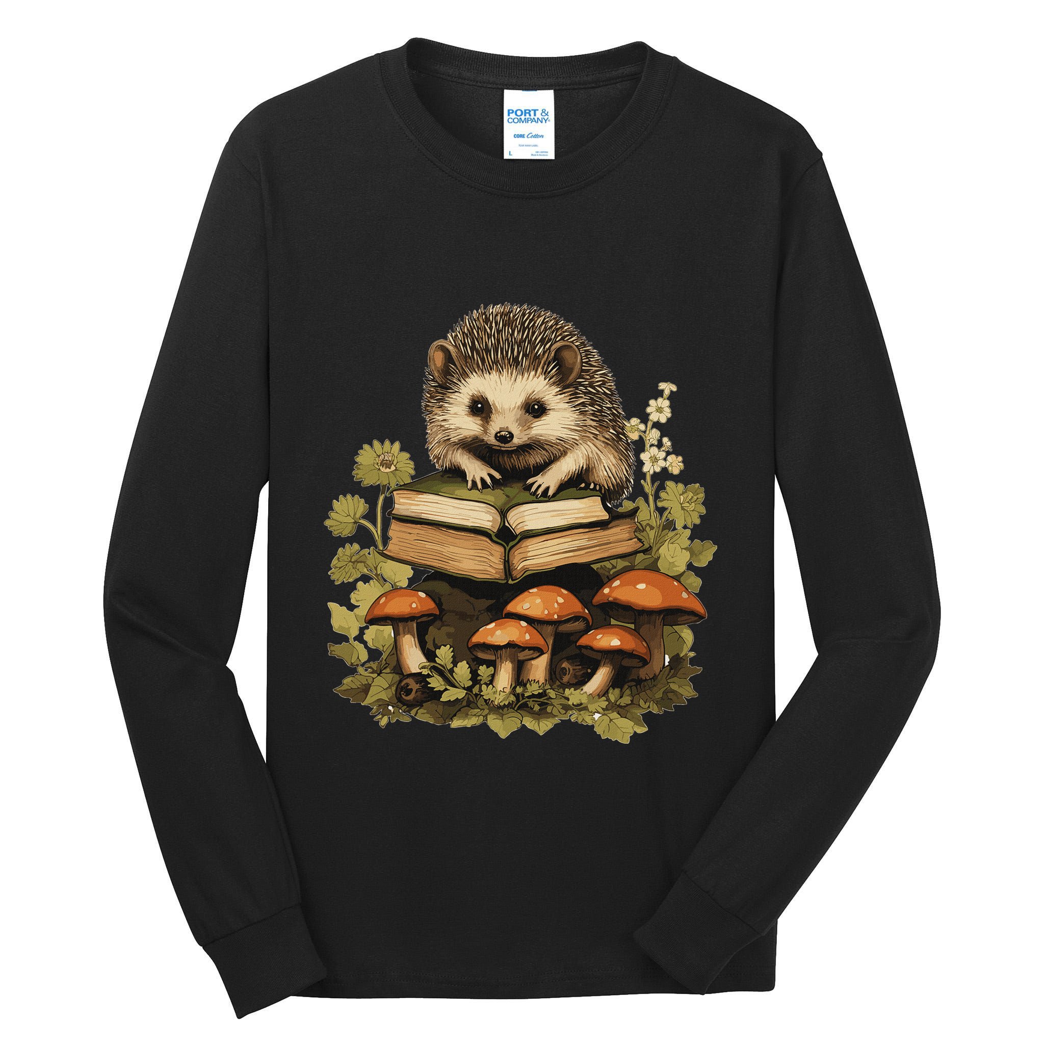 Cottagecore Hedgehog Reading Aesthetic Book Outfit Tall Long Sleeve T-Shirt