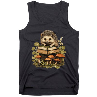 Cottagecore Hedgehog Reading Aesthetic Book Outfit Tank Top