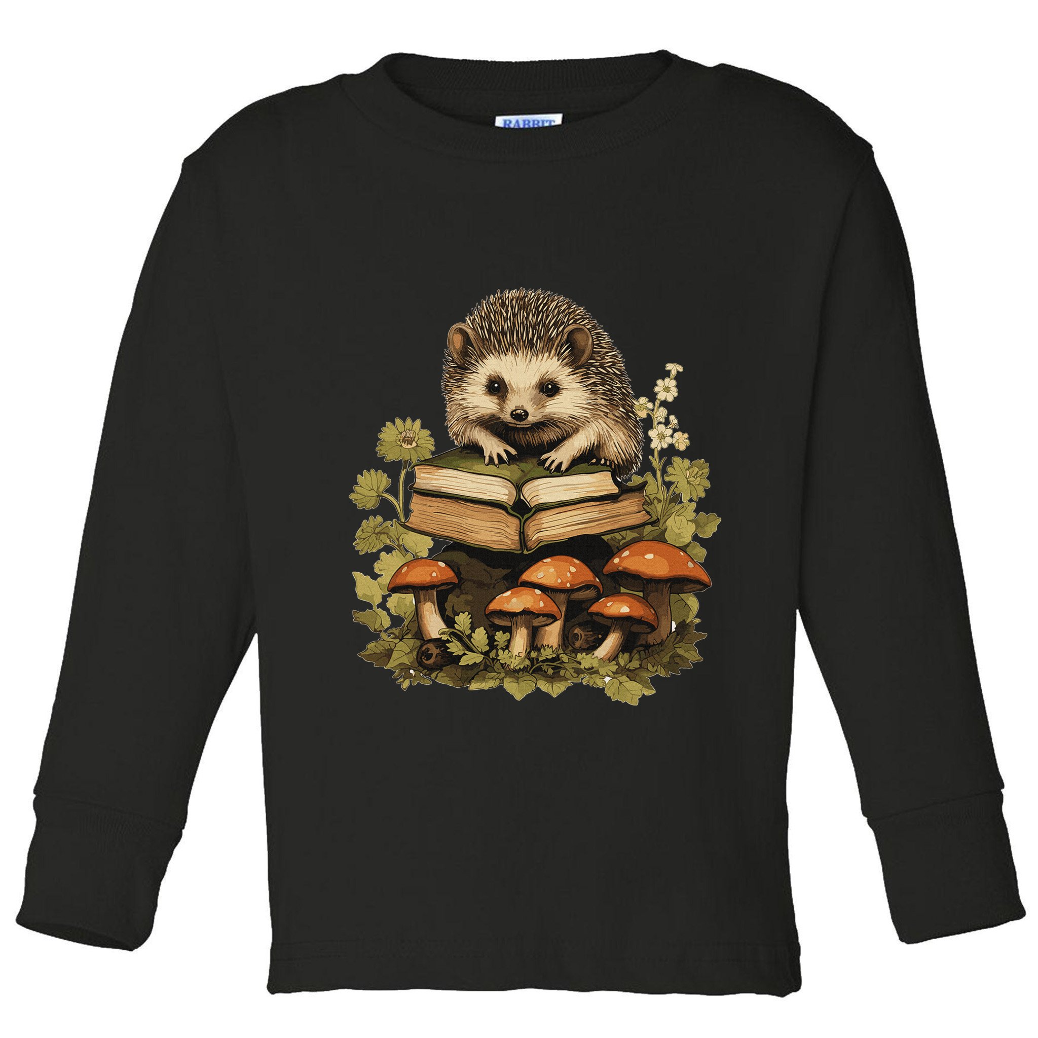 Cottagecore Hedgehog Reading Aesthetic Book Outfit Toddler Long Sleeve Shirt