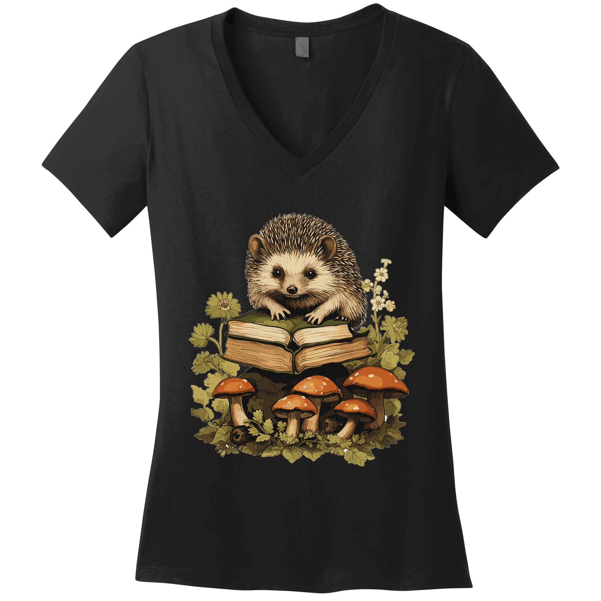 Cottagecore Hedgehog Reading Aesthetic Book Outfit Women's V-Neck T-Shirt