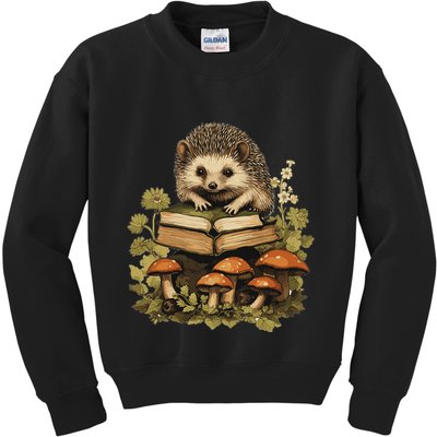 Cottagecore Hedgehog Reading Aesthetic Book Outfit Kids Sweatshirt