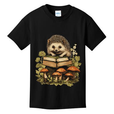 Cottagecore Hedgehog Reading Aesthetic Book Outfit Kids T-Shirt