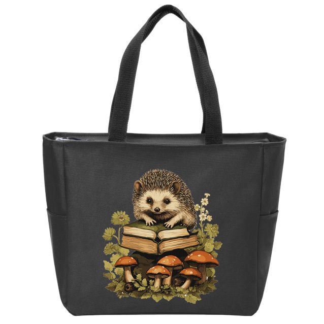 Cottagecore Hedgehog Reading Aesthetic Book Outfit Zip Tote Bag