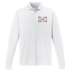 Christmas Holiday Red & Green Fa La La La La Performance Long Sleeve Polo