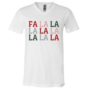 Christmas Holiday Red & Green Fa La La La La V-Neck T-Shirt