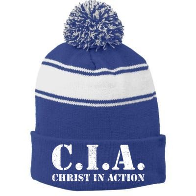 Christ In Action CIA Stripe Pom Pom Beanie