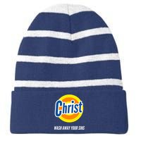 Christ Stain Remover Wash Away Your Sins Striped Beanie with Solid Band