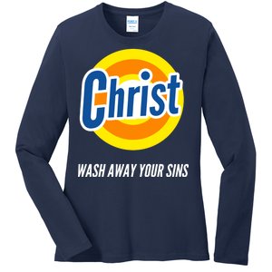 Christ Stain Remover Wash Away Your Sins Ladies Long Sleeve Shirt