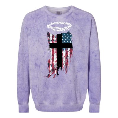 Christian Patriotic USA Flag Colorblast Crewneck Sweatshirt