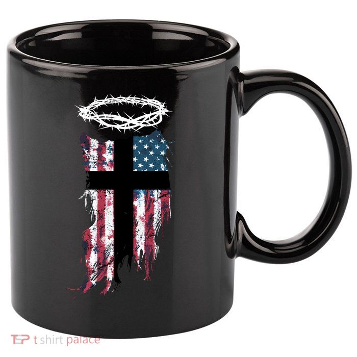 Christian Patriotic USA Flag 11oz C Handle Ceramic Mug
