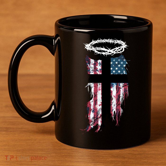 Christian Patriotic USA Flag 11oz C Handle Ceramic Mug
