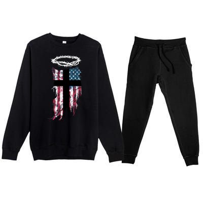 Christian Patriotic USA Flag Premium Crewneck Sweatsuit Set