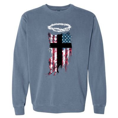 Christian Patriotic USA Flag Garment-Dyed Sweatshirt