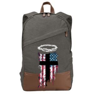 Christian Patriotic USA Flag Cotton Canvas Backpack