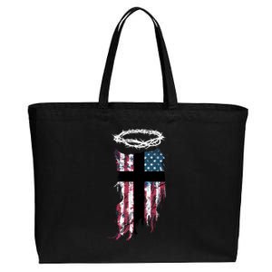 Christian Patriotic USA Flag Cotton Canvas Jumbo Tote