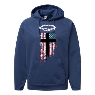 Christian Patriotic USA Flag Performance Fleece Hoodie