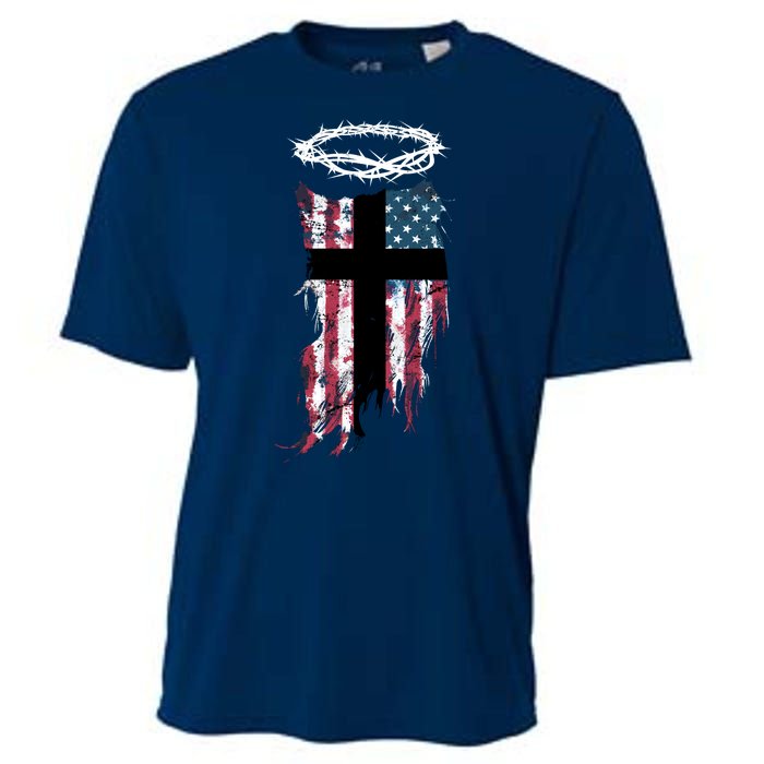 Christian Patriotic USA Flag Cooling Performance Crew T-Shirt