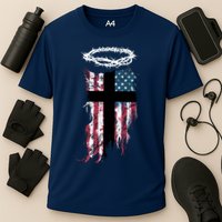 Christian Patriotic USA Flag Cooling Performance Crew T-Shirt