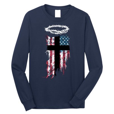 Christian Patriotic USA Flag Long Sleeve Shirt