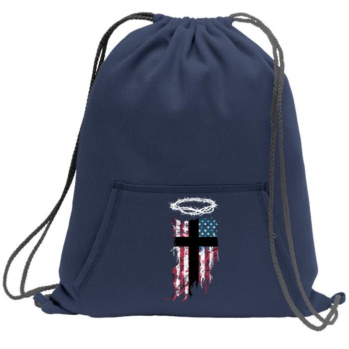 Christian Patriotic USA Flag Sweatshirt Cinch Pack Bag