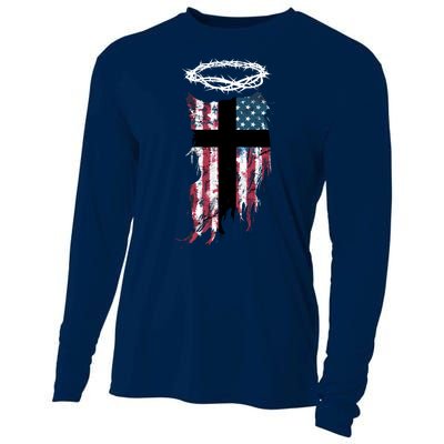 Christian Patriotic USA Flag Cooling Performance Long Sleeve Crew