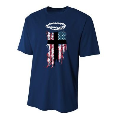 Christian Patriotic USA Flag Performance Sprint T-Shirt