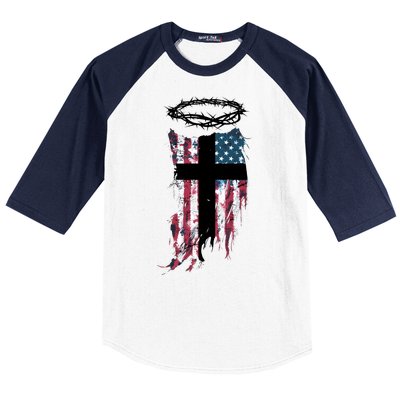 Christian Patriotic USA Flag Baseball Sleeve Shirt