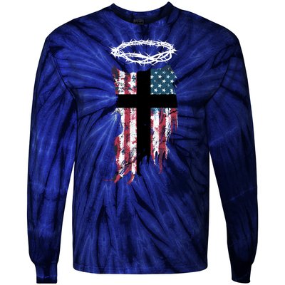 Christian Patriotic USA Flag Tie-Dye Long Sleeve Shirt