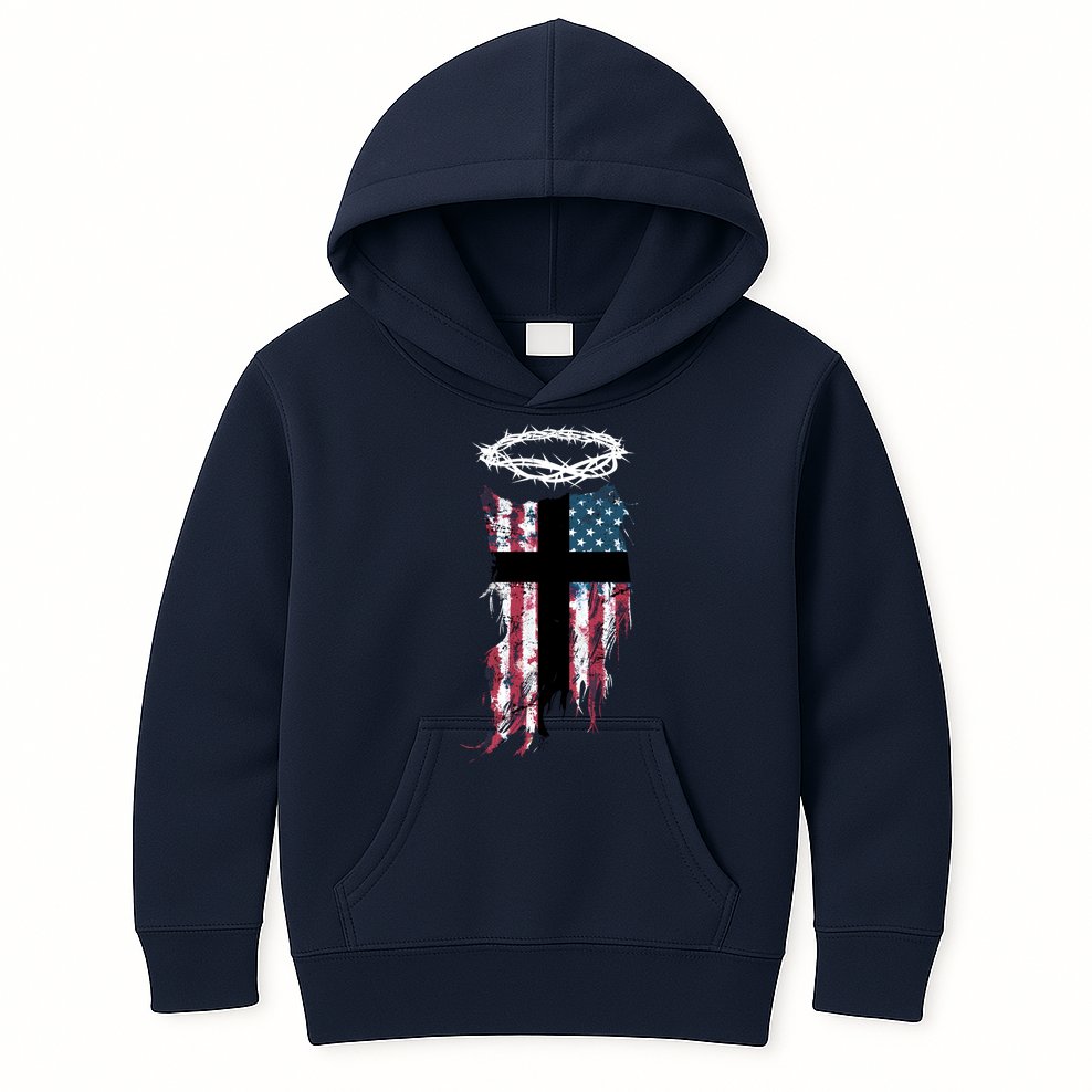Christian Patriotic USA Flag Kids Hoodie