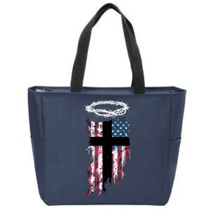 Christian Patriotic USA Flag Zip Tote Bag