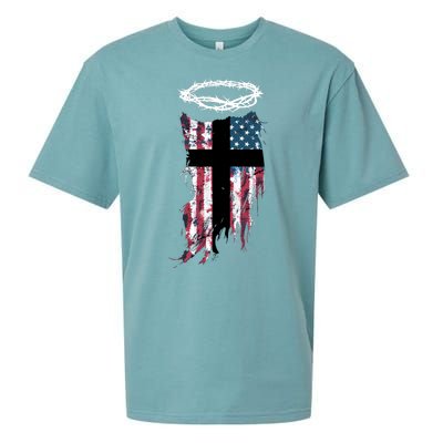 Christian Patriotic USA Flag Sueded Cloud Jersey T-Shirt