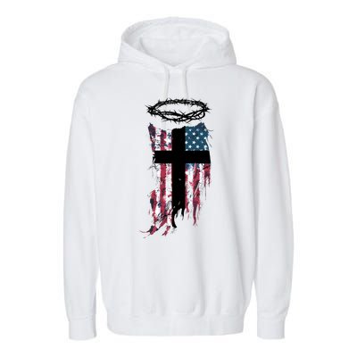 Christian Patriotic USA Flag Garment-Dyed Fleece Hoodie