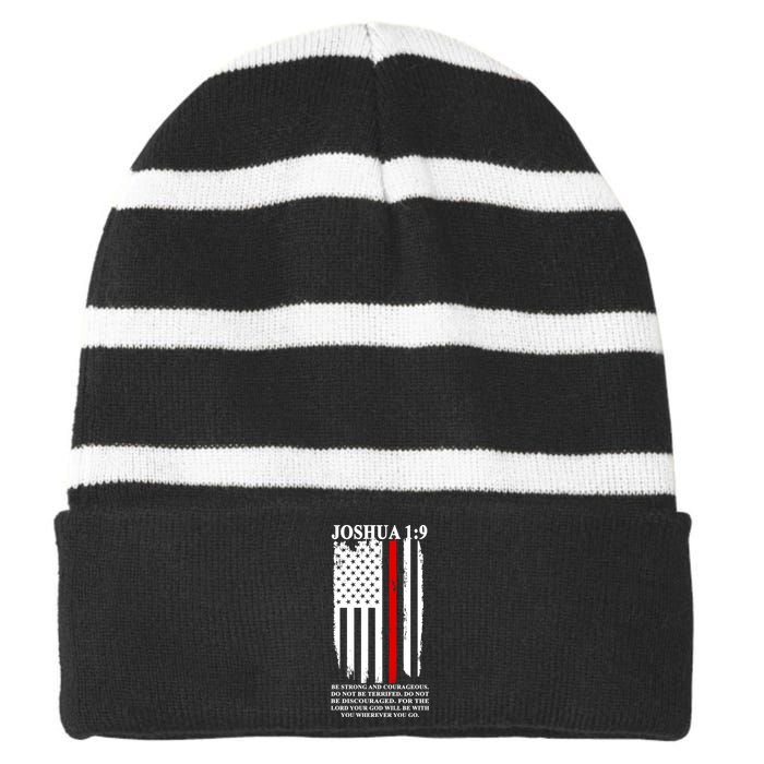 Christian Red Thin Line Striped Beanie with Solid Band