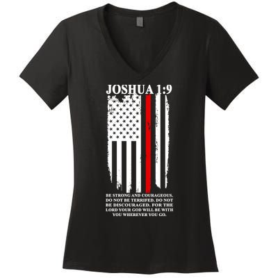 Christian Red Thin Line Women's V-Neck T-Shirt