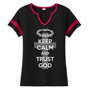 Christian Slogan: Keep Calm and Trust God  Ladies Halftime Notch Neck Tee