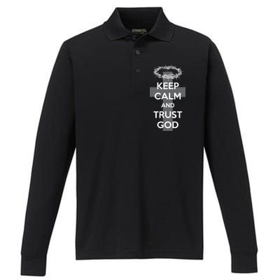 Christian Slogan: Keep Calm and Trust God  Performance Long Sleeve Polo