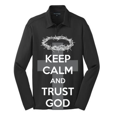 Christian Slogan: Keep Calm and Trust God  Silk Touch Performance Long Sleeve Polo