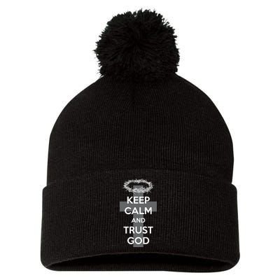 Christian Slogan: Keep Calm and Trust God  Pom Pom 12in Knit Beanie