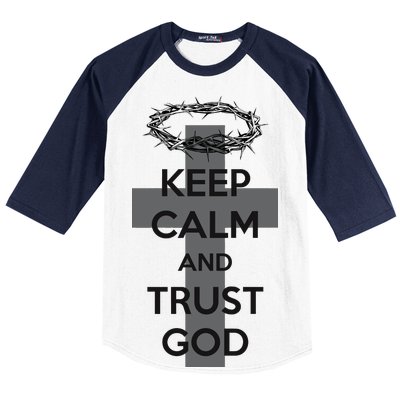 Christian Slogan: Keep Calm and Trust God  Baseball Sleeve Shirt