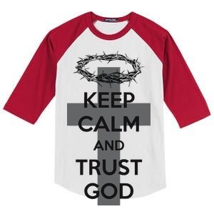 Christian Slogan: Keep Calm and Trust God  Kids Colorblock Raglan Jersey