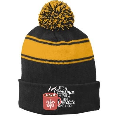 Christmas  Movie and Hot Chocolate Stripe Pom Pom Beanie