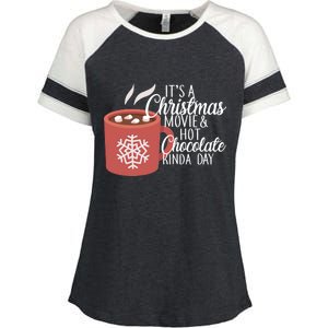 Christmas  Movie and Hot Chocolate Enza Ladies Jersey Colorblock Tee