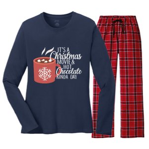 Christmas  Movie and Hot Chocolate Women's Long Sleeve Flannel Pajama Set 