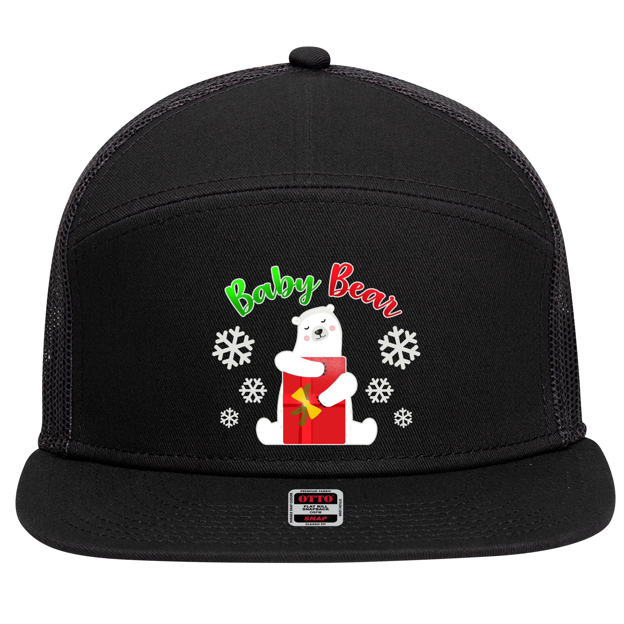 Christmas Baby Bear 7 Panel Mesh Trucker Snapback Hat