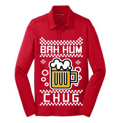 Christmas Bah Hum Chug Ugly Sweater Design Silk Touch Performance Long Sleeve Polo