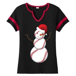 Christmas Baseball Snowman Ladies Halftime Notch Neck Tee