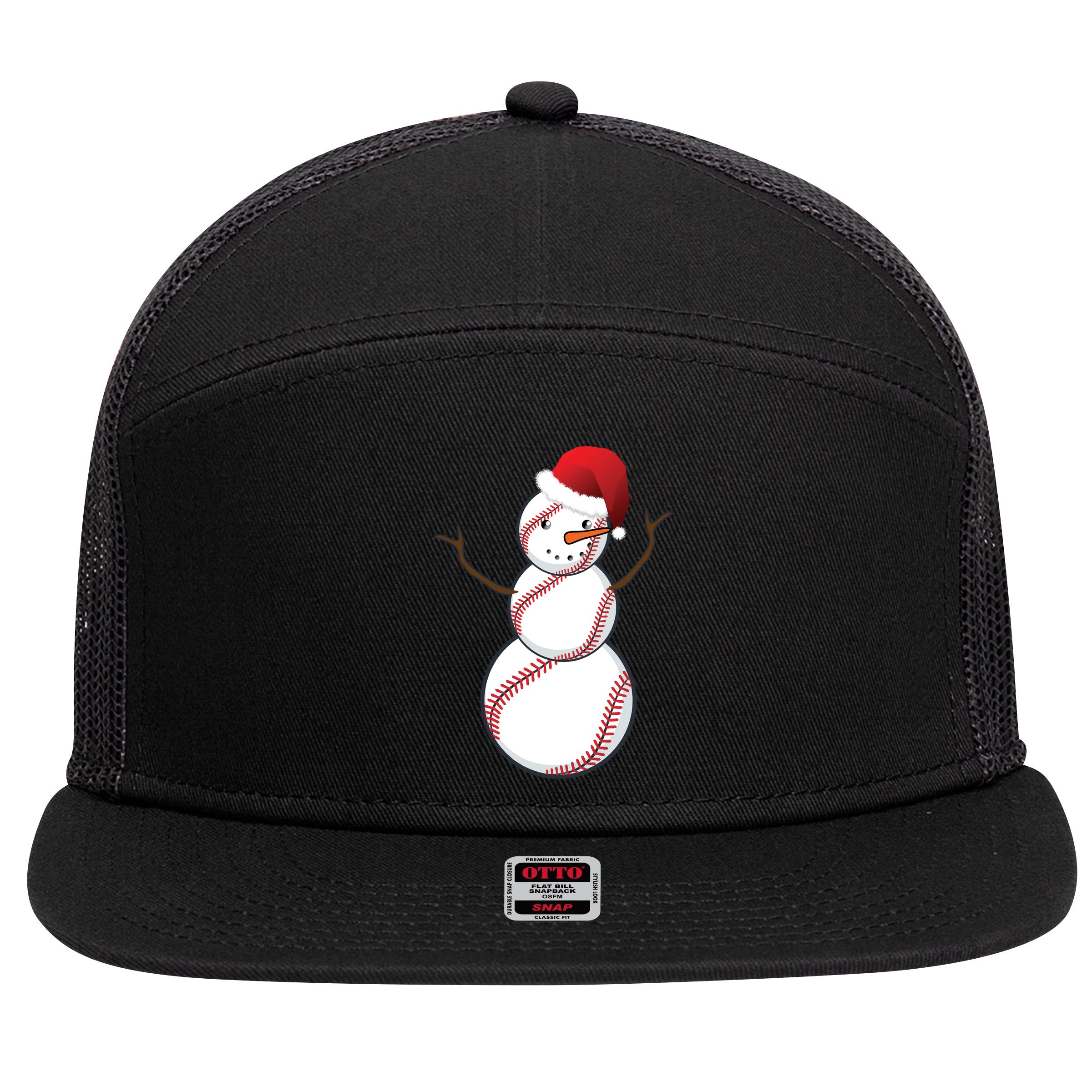 Christmas Baseball Snowman 7 Panel Mesh Trucker Snapback Hat