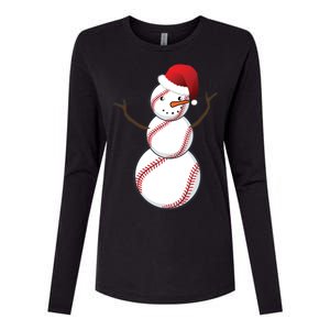 Christmas Baseball Snowman Womens Cotton Relaxed Long Sleeve T-Shirt